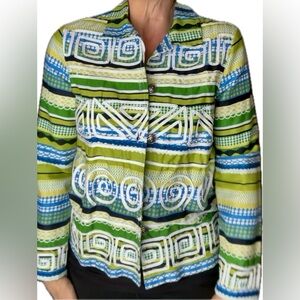 Choices Art Jacket | Green & Blue Geometric Print | Size Small